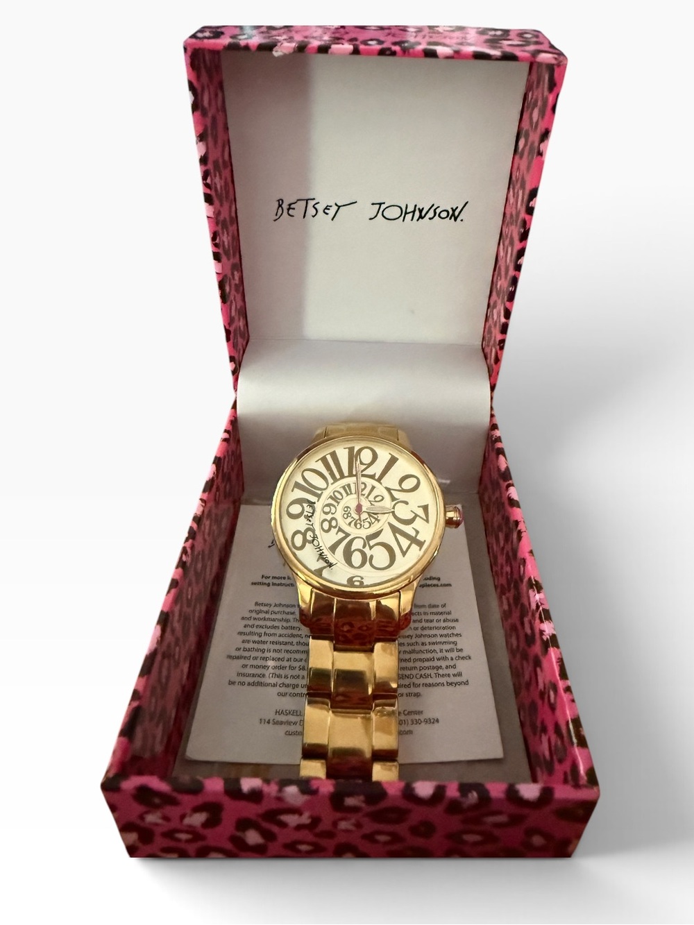 Betsey Johnson Gold Tone Oversized Spiral Number Dial Bracelet Watch